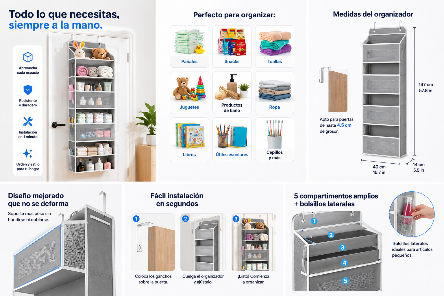 Organizador Colgante Premium de 5 Niveles para Puertas | Ahorra Espacio y Elimina el Desorden