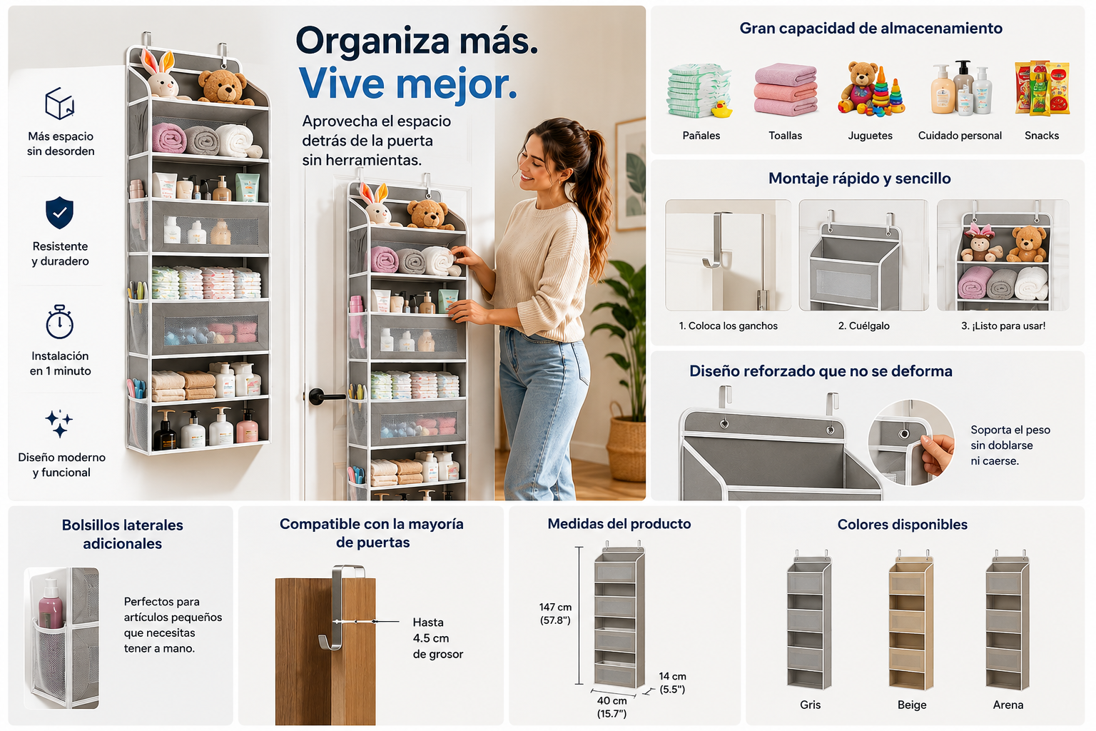 Organizador Colgante Premium de 5 Niveles para Puertas | Ahorra Espacio y Elimina el Desorden